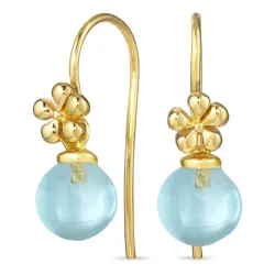 blomst lyseblå krystall ørekroker i forgylt sølv