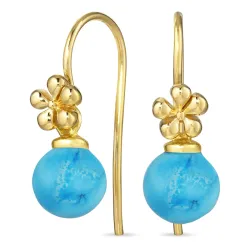 blomst syntetisk turkis ørekroker i forgylt sølv