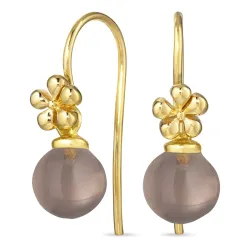 blomst røykfarget kvarts ørekroker i forgylt sølv