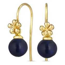 blomst syntetisk blå safir ørekroker i forgylt sølv