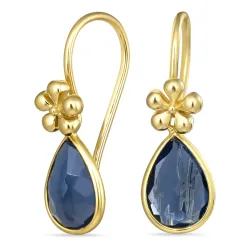 dråpe blå krystall ørekroker i forgylt sølv