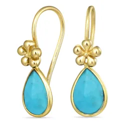 dråpe turkis ørekroker i forgylt sølv