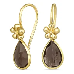 dråpe røykfarget kvarts ørekroker i forgylt sølv