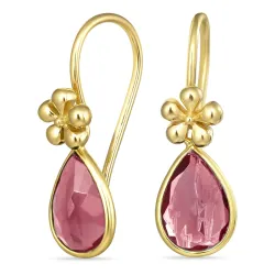 dråpe rosa krystall ørekroker i forgylt sølv