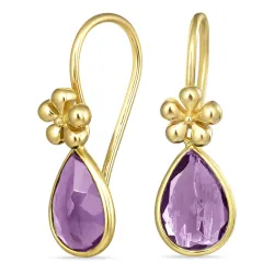 dråpe lilla krystall ørekroker i forgylt sølv