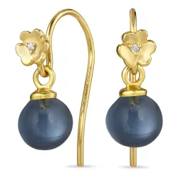 blomst mørkeblå krystall ørekroker i forgylt sølv