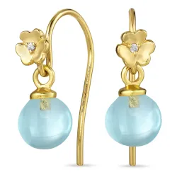 blomst lyseblå krystall ørekroker i forgylt sølv