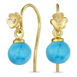 blomst syntetisk turkis ørekroker i forgylt sølv