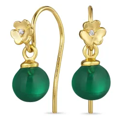 blomst grønn krystall ørekroker i forgylt sølv