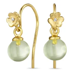 blomst lysegrønn krystall ørekroker i forgylt sølv