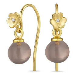 blomst røykfarget kvarts ørekroker i forgylt sølv