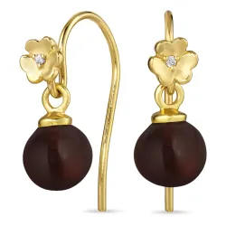 blomst rød krystall ørekroker i forgylt sølv