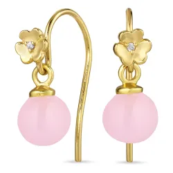 blomst rosa krystall ørekroker i forgylt sølv