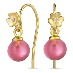 blomst rosa krystall ørekroker i forgylt sølv