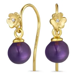 blomst lilla krystall ørekroker i forgylt sølv