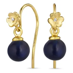 blomst syntetisk blå safir ørekroker i forgylt sølv