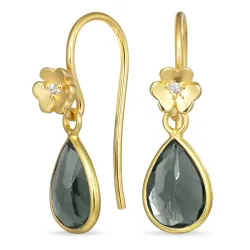 blomst mørkegrønn krystall ørekroker i forgylt sølv