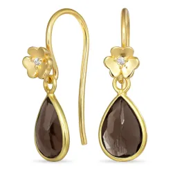 blomst røykfarget kvarts ørekroker i forgylt sølv