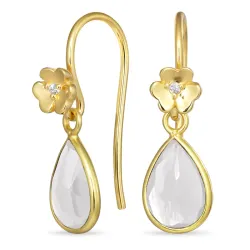 blomst klar quartz ørekroker i forgylt sølv