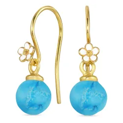 margeritt syntetisk turkis ørekroker i forgylt sølv