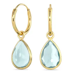 dråpe lyseblå krystall creol i forgylt sølv