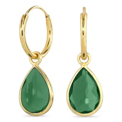 dråpe grønn onyks ørekroker i forgylt sølv