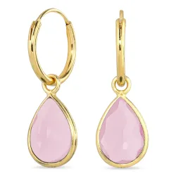 dråpe rosa krystall creol i forgylt sølv