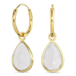 dråpe månestein creol i forgylt sølv