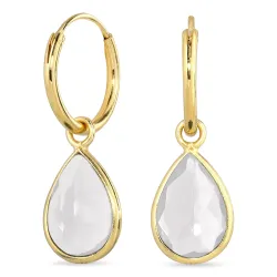 dråpe klar quartz creol i forgylt sølv