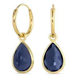 dråpe safir creol i forgylt sølv