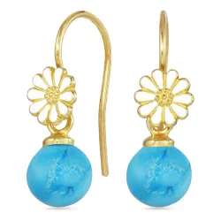 margeritt syntetisk turkis ørekroker i forgylt sølv