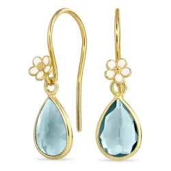 margeritt lyseblå krystall ørekroker i forgylt sølv