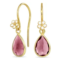 margeritt rosa krystall ørekroker i forgylt sølv