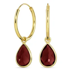 18 mm rød krystall creol i forgylt sølv