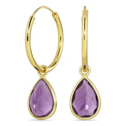 18 mm lilla krystall creol i forgylt sølv