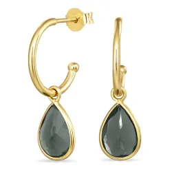 12 mm mørkegrønn krystall creol i forgylt sølv