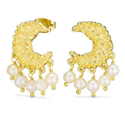 måne perle øredobber i forgylt messing - Eliné