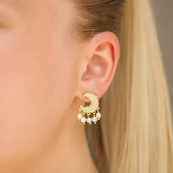 måne perle øredobber i forgylt messing - Eliné