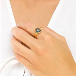 mørkeblå krystall ring i forgylt messing - Eliné