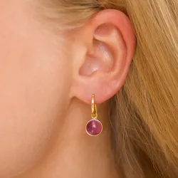 runde rosa krystall øredobber i forgylt messing - Loom Stones