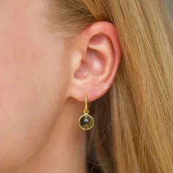 runde grønn krystall øredobber i forgylt messing - Loom Stones