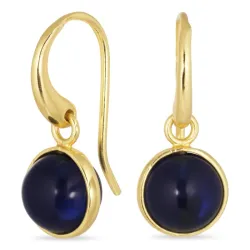 runde syntetisk blå safir øredobber i forgylt messing - Loom Stones