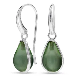 dråpe grønn krystall øredobber i forsølvet messing