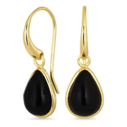 dråpe svart onyks øredobber i forgylt messing - Loom Stones