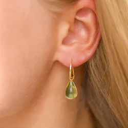dråpe grønn krystall øredobber i forgylt messing - Loom Stones