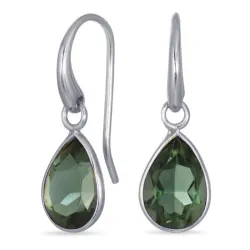 dråpe grønn krystall øredobber i forsølvet messing