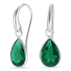 dråpe mørkegrønn krystall øredobber i forsølvet messing - Loom Stones