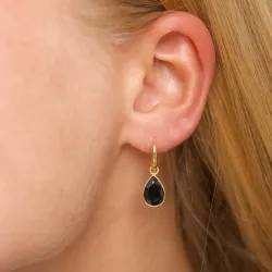 dråpe svart onyks øredobber i forgylt messing - Loom Stones