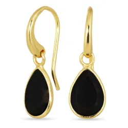 dråpe svart onyks øredobber i forgylt messing - Loom Stones