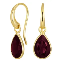 dråpe granat øredobber i forgylt messing - Loom Stones